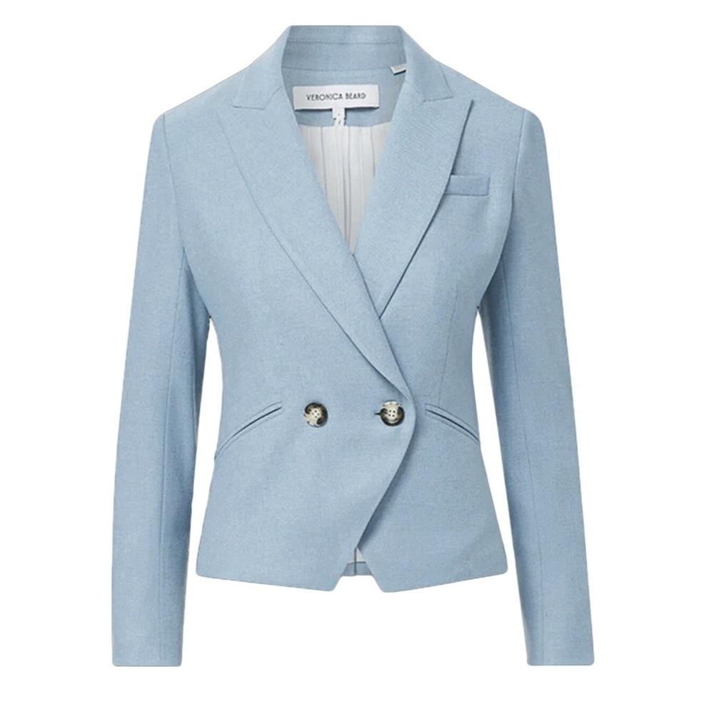 Veronica Beard Rickie Cropped Tailored Rickie Dickey Jacket Heather Smoke Blue 8